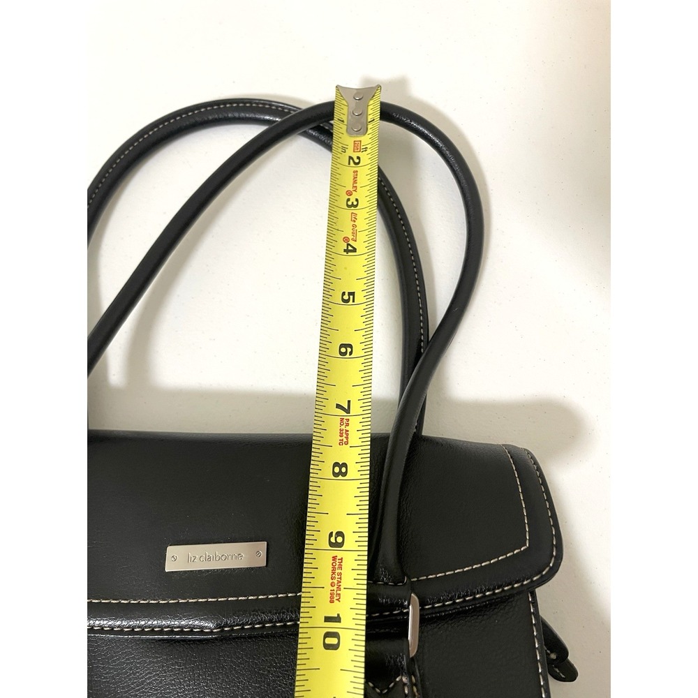Liz Claiborne Double Top Handle Black Leather Handbag Purse Satchel Red‎ Zipper - Picture 4 of 15